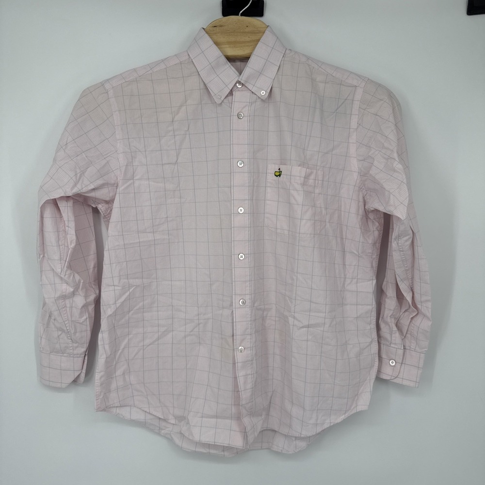 Masters Amen Corner Button Down Men's XL Pink Plaid‎ Long Sleeve Golf Shirt